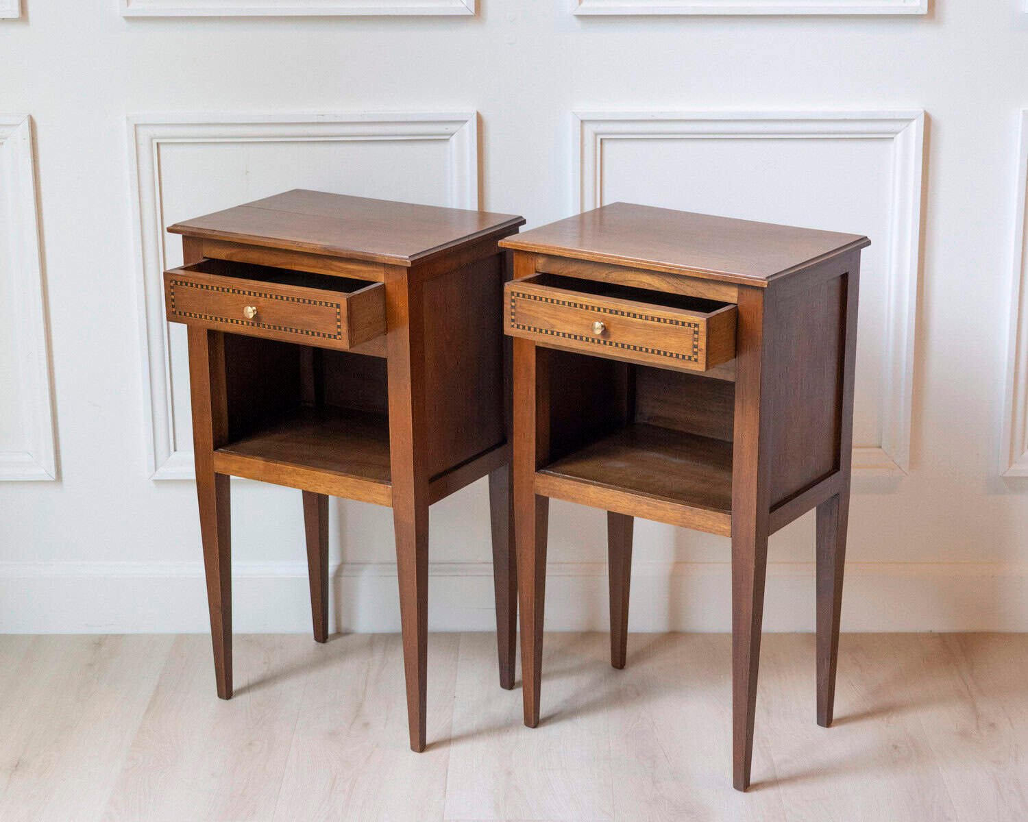 Pair Of Louis XVI Style Bedside Tables In Walnut - JAA