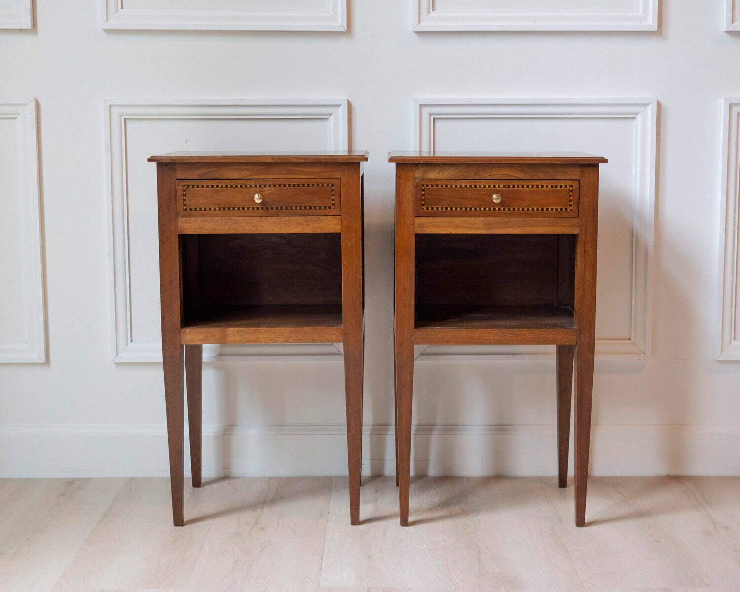 Pair Of Louis XVI Style Bedside Tables In Walnut - JAA