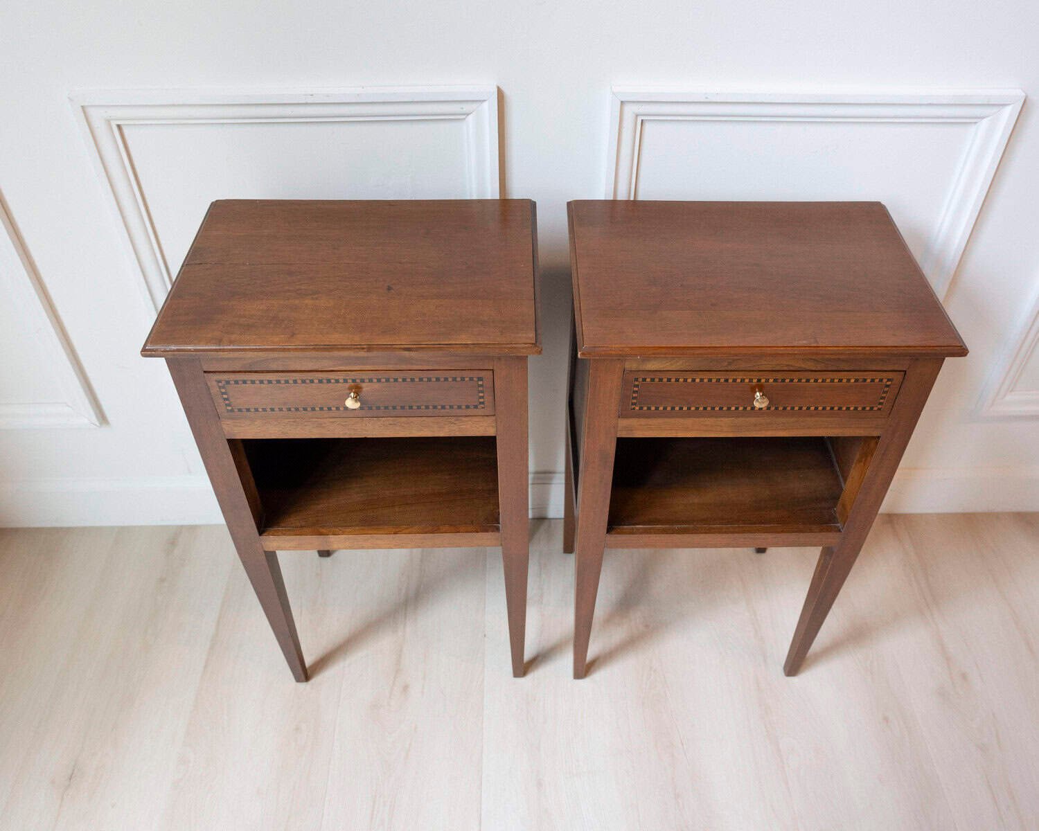 Pair Of Louis XVI Style Bedside Tables In Walnut - JAA