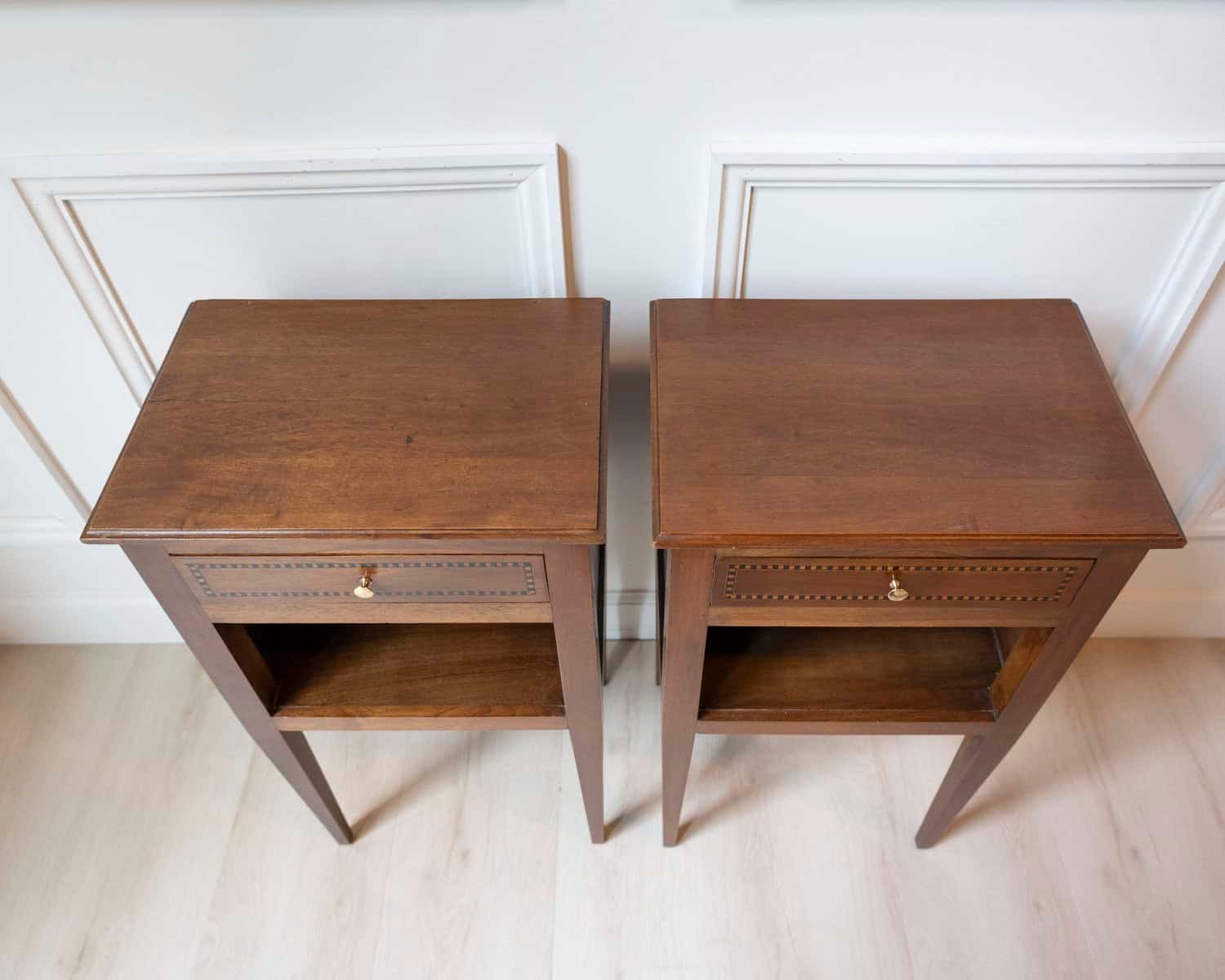 Pair Of Louis XVI Style Bedside Tables In Walnut - JAA