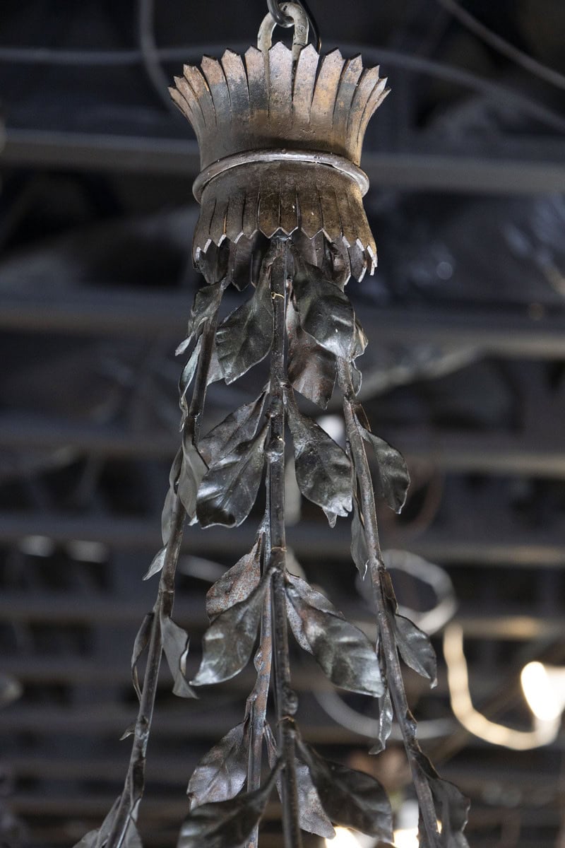 20th Century Italian Tole Floral Chandelier with Painted Leaves and Gilt Accents - JAA