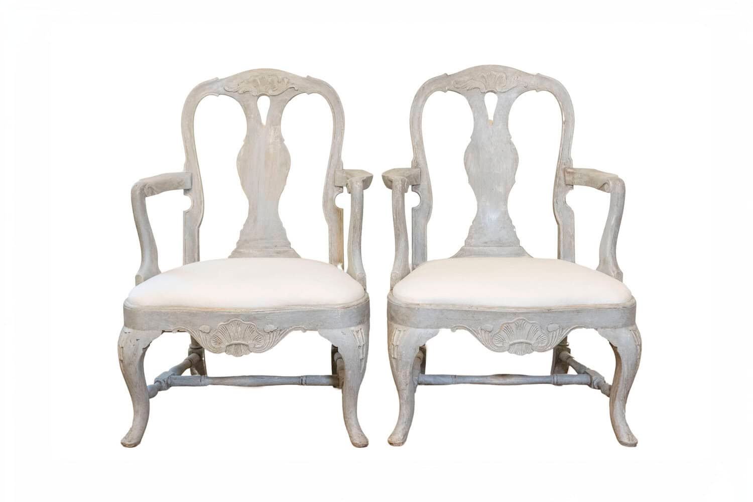 40% OFF at Checkout. Pair of Swedish Rococo Style 1890s Painted Wood Armchairs