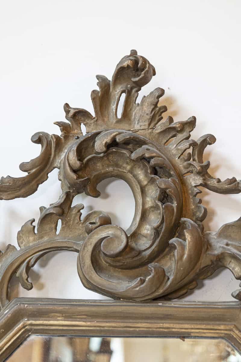 Italian 19th Century Rococo Style Carved Mirror with Traces of Gilt and Scrolls - JAA