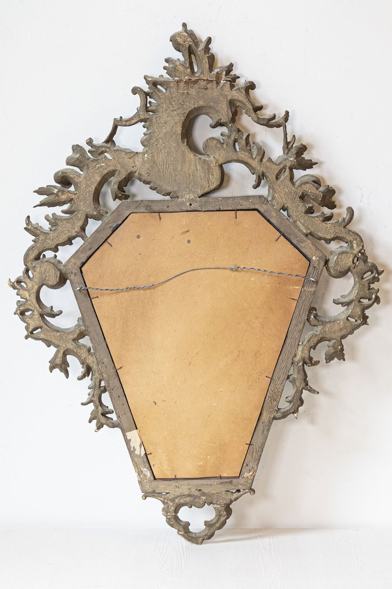 Italian 19th Century Rococo Style Carved Mirror with Traces of Gilt and Scrolls - JAA