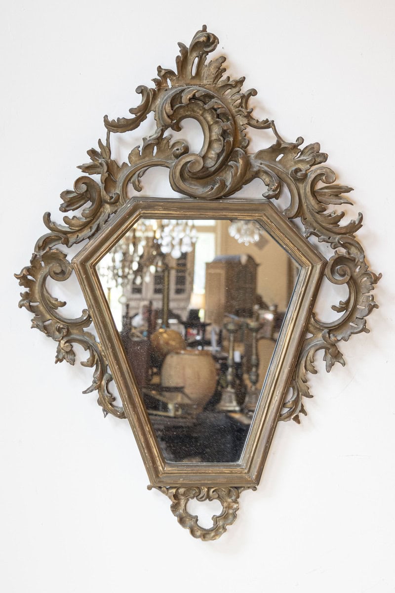 Italian 19th Century Rococo Style Carved Mirror with Traces of Gilt and Scrolls - JAA