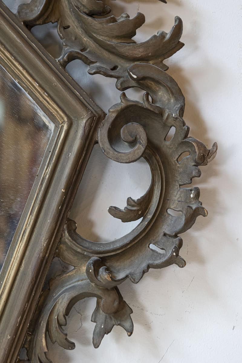 Italian 19th Century Rococo Style Carved Mirror with Traces of Gilt and Scrolls - JAA
