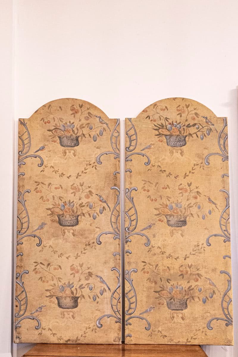 Pair of French 18th Century Hand-Painted Decorative Panels with Fruits and Birds - JAA