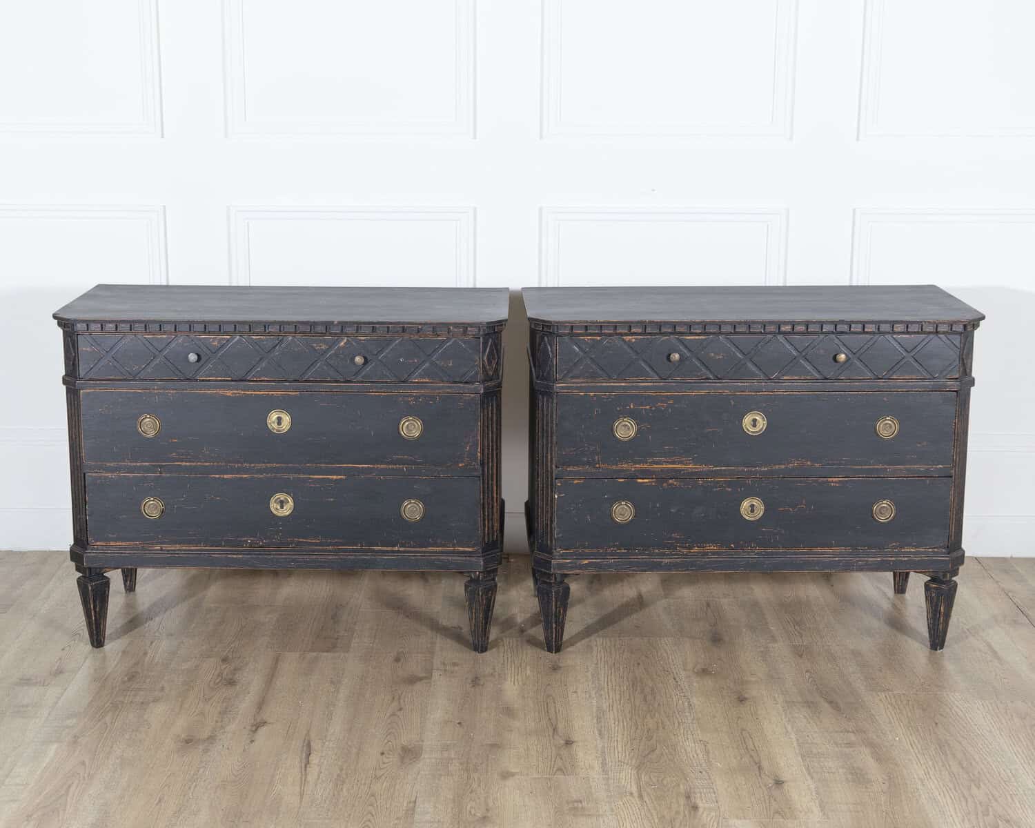 Pair of Swedish Black-Painted Commodes with Brass Hardware, 20th Century - JAA