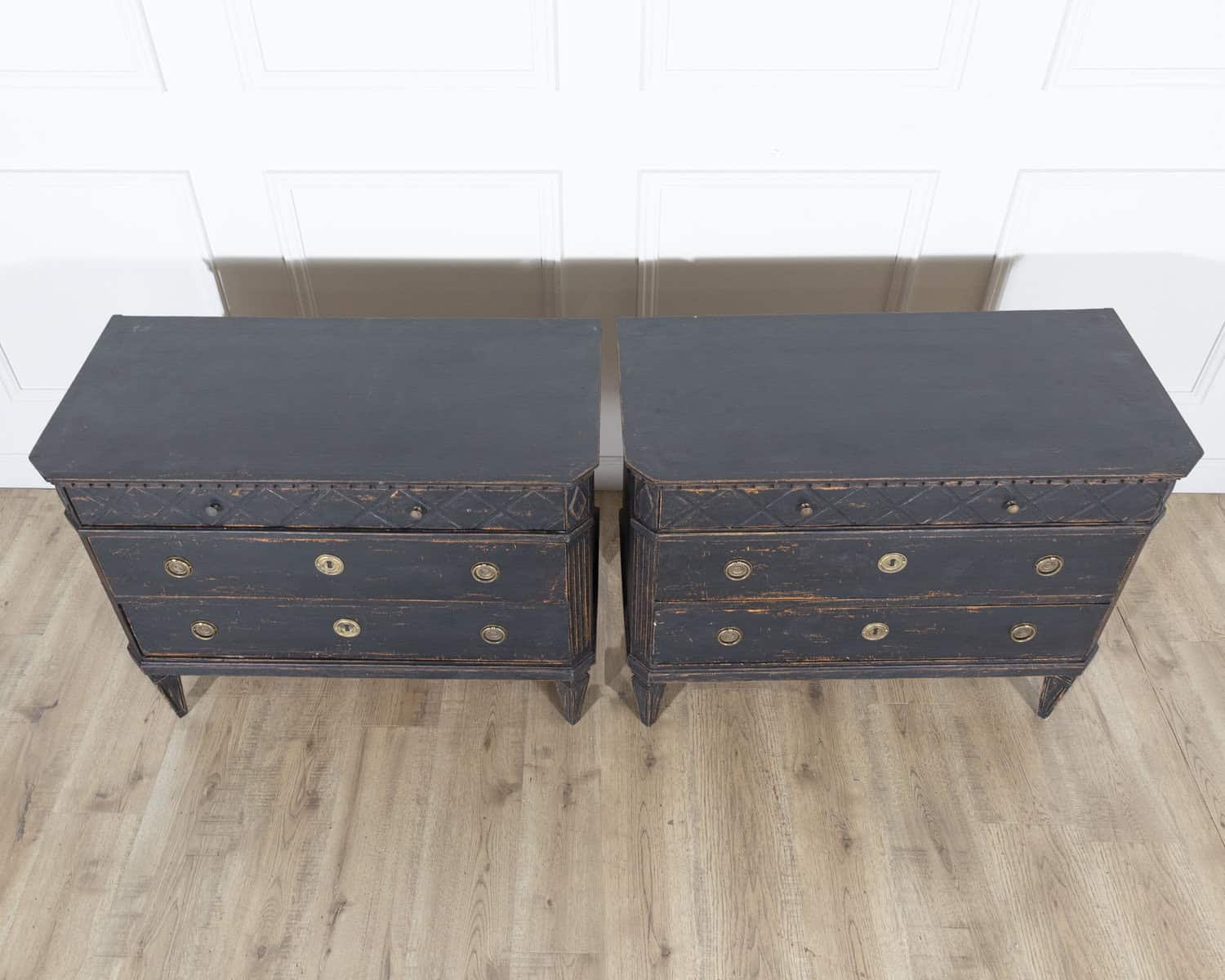Pair of Swedish Black-Painted Commodes with Brass Hardware, 20th Century - JAA