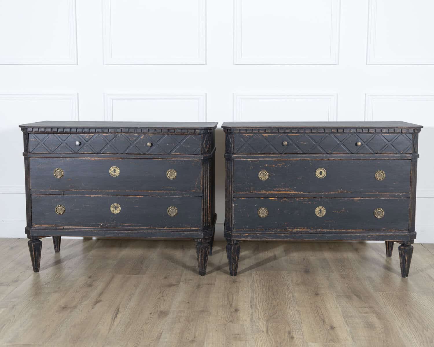 Pair of Swedish Black-Painted Commodes with Brass Hardware, 20th Century - JAA