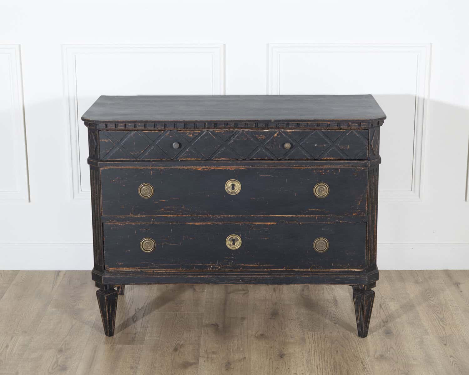 Pair of Swedish Black-Painted Commodes with Brass Hardware, 20th Century - JAA