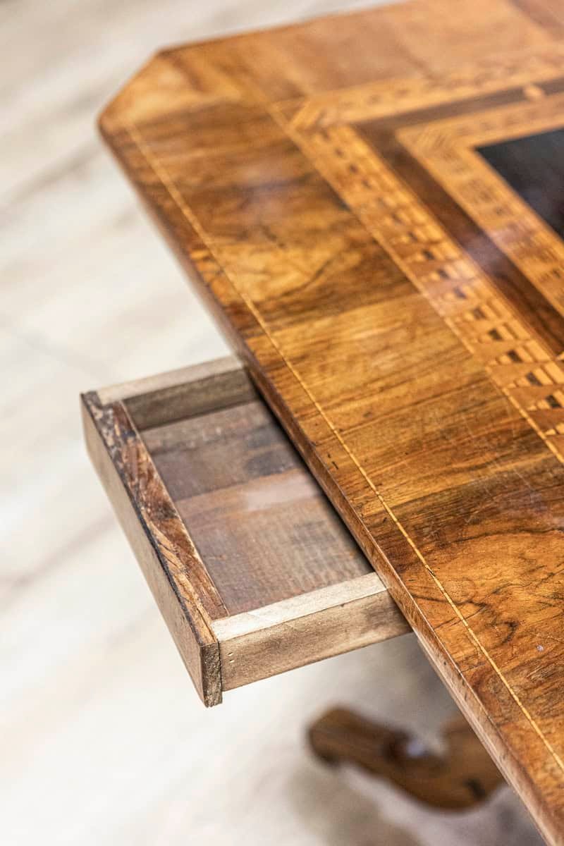 Italian 19th Century Walnut and Mahogany Center Table with Floral Marquetry - JAA