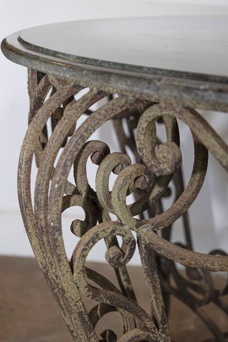 20th Century French Iron Round Center Table With Verde Marble - JAA
