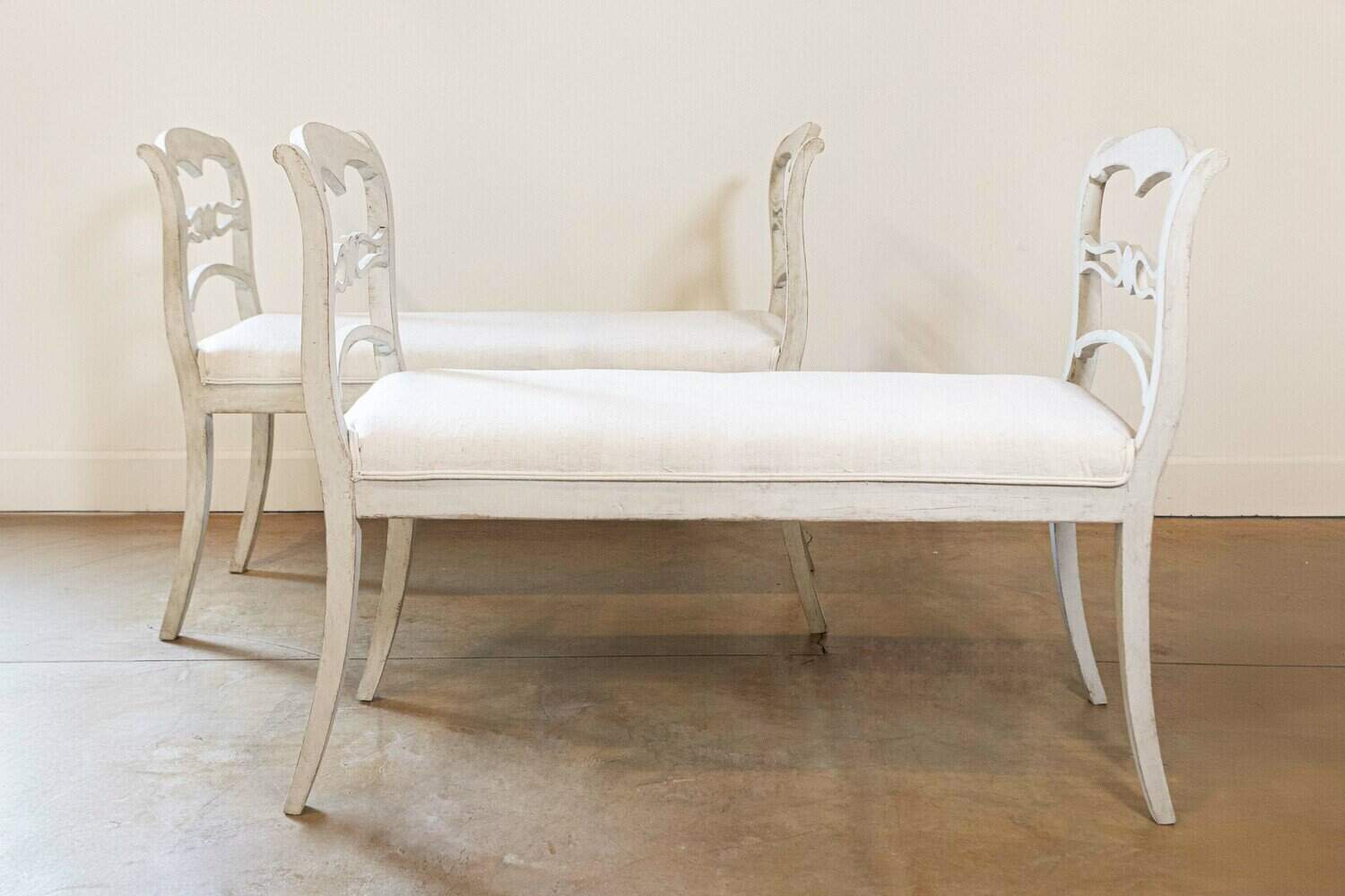 Pair of Swedish 19th Century Painted Wood Window Benches - JAA