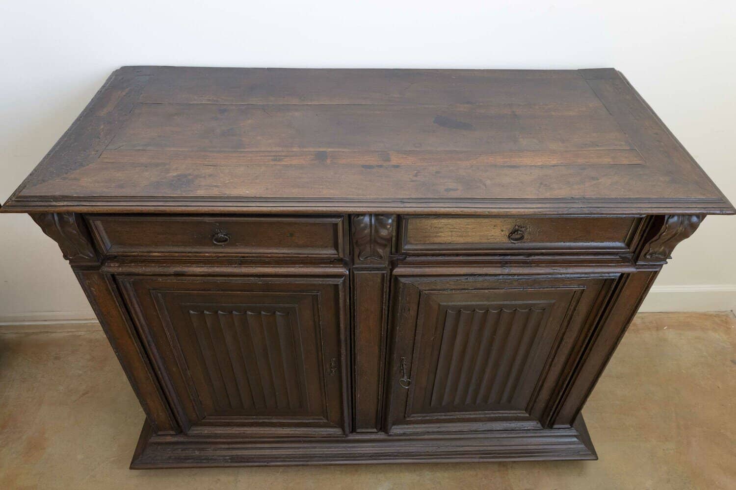 French 16th Century Henri II Period Walnut Buffet with Folded Cloth Ornaments - JAA