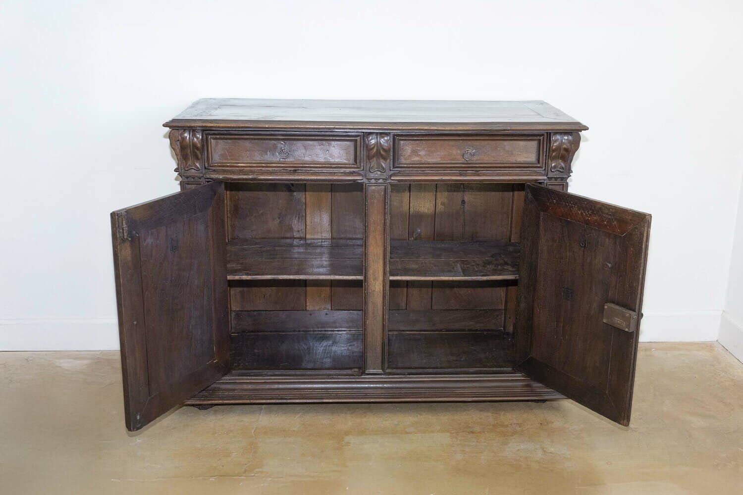 French 16th Century Henri II Period Walnut Buffet with Folded Cloth Ornaments - JAA