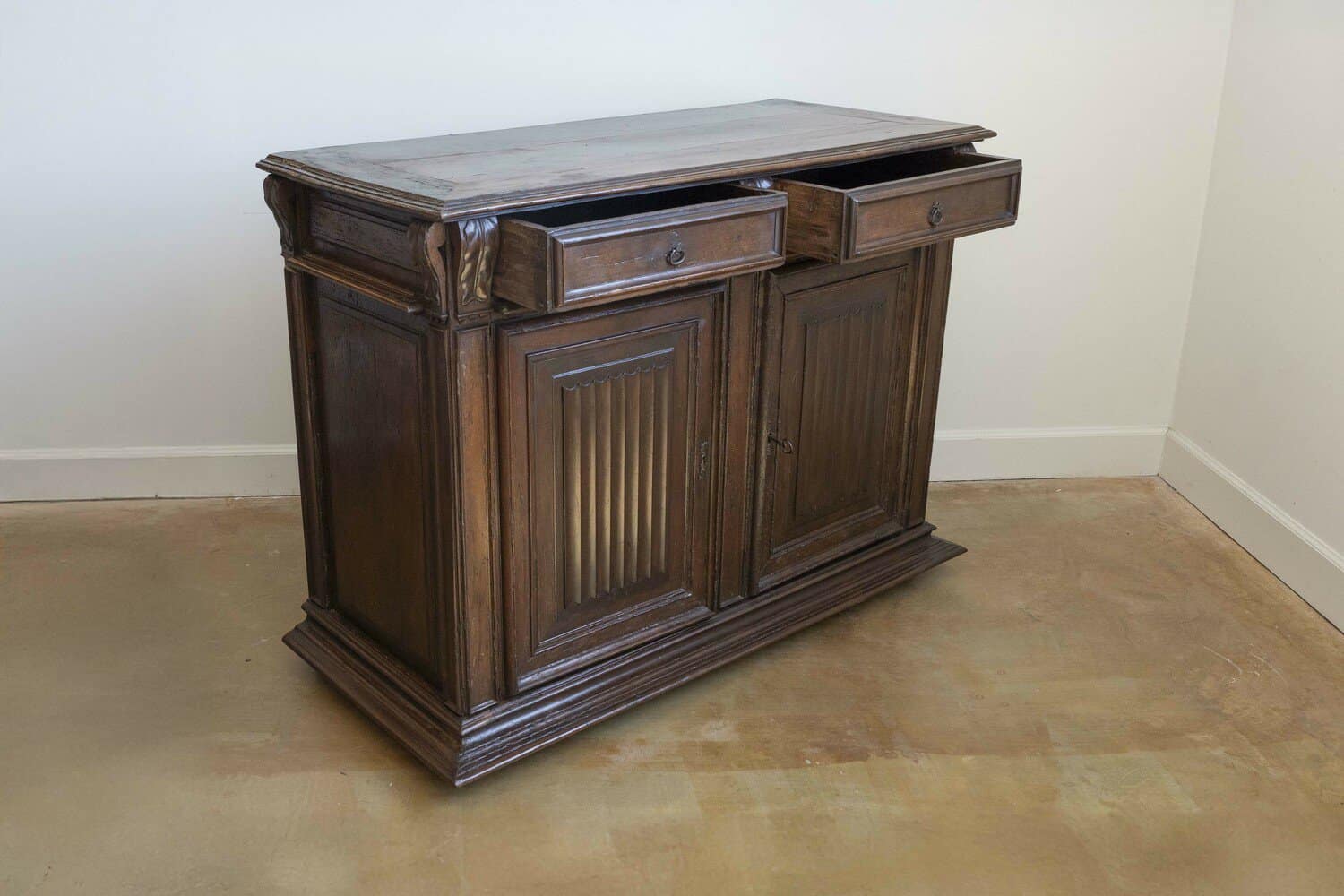 French 16th Century Henri II Period Walnut Buffet with Folded Cloth Ornaments - JAA