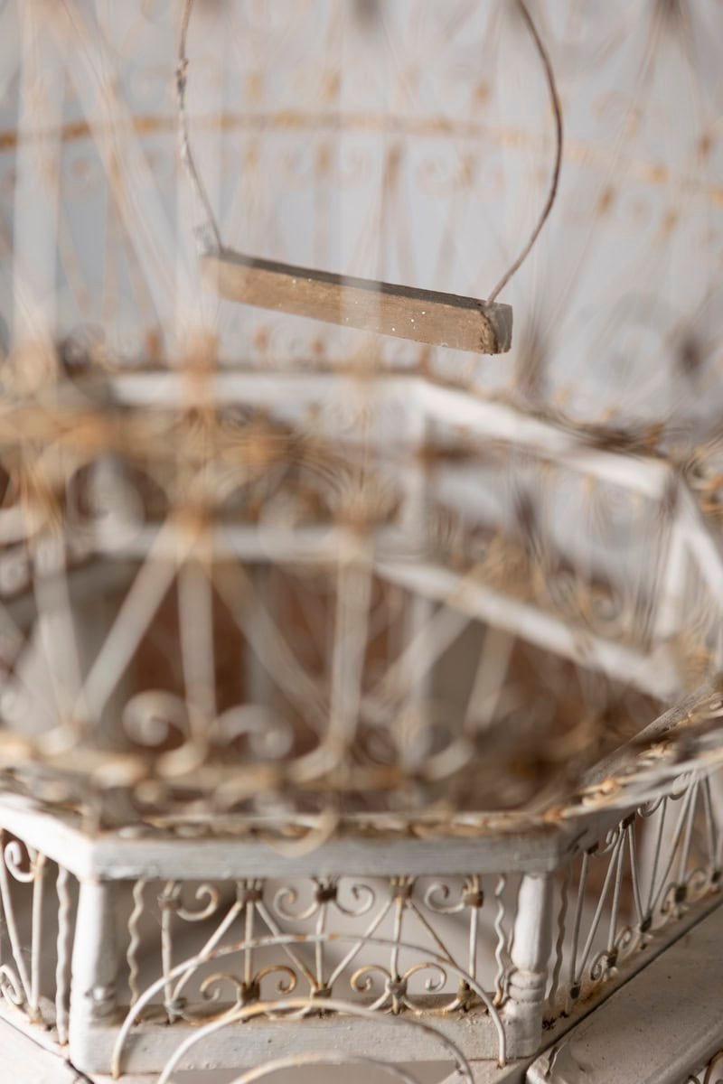 Early 20th-Century French White Wrought Iron Birdcage with Dome Top - JAA