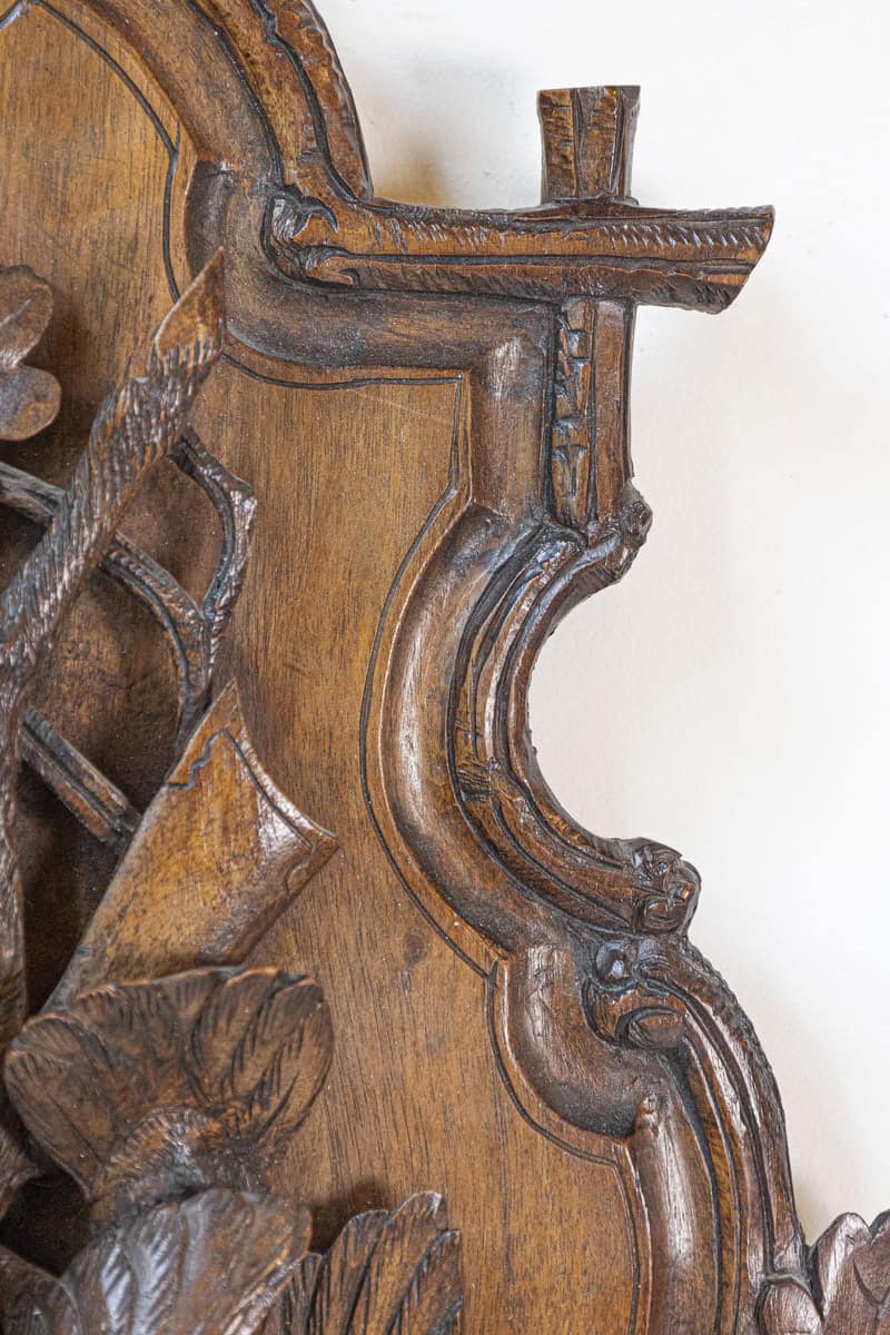 Black Forest Period 19th Century German Oak Wall Carving with Hunting Trophy - JAA