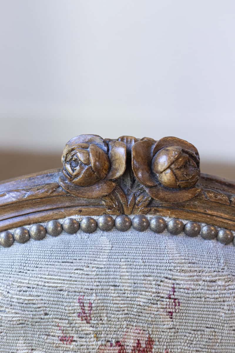 French Louis XVI Period 18th Century Armchair with Floral Tapestry Upholstery - JAA