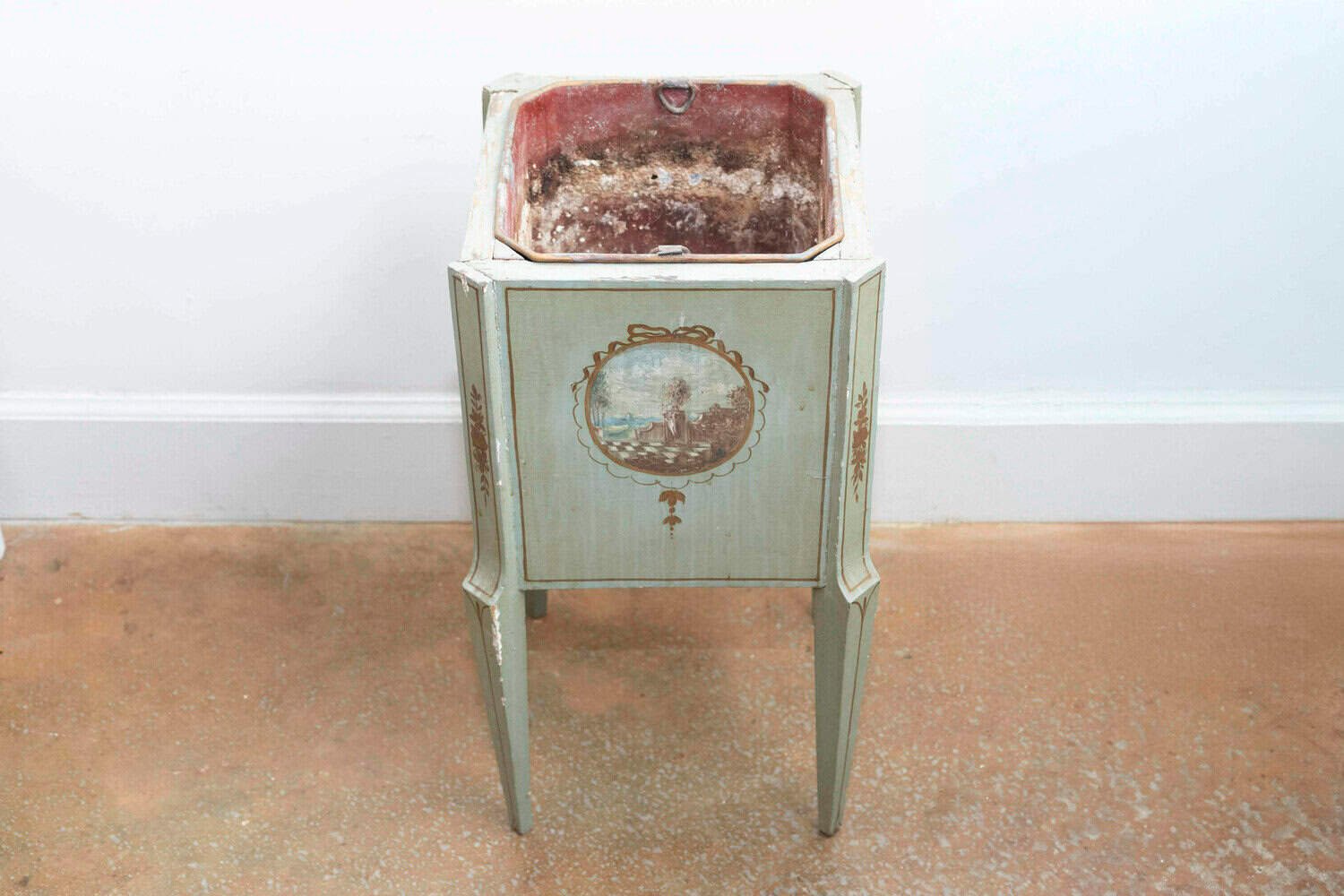 French 1890s Painted Wood Planter with Landscapes in Ribbon-Tied Medallions - JAA