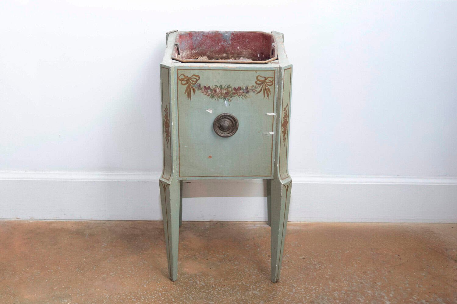 French 1890s Painted Wood Planter with Landscapes in Ribbon-Tied Medallions - JAA