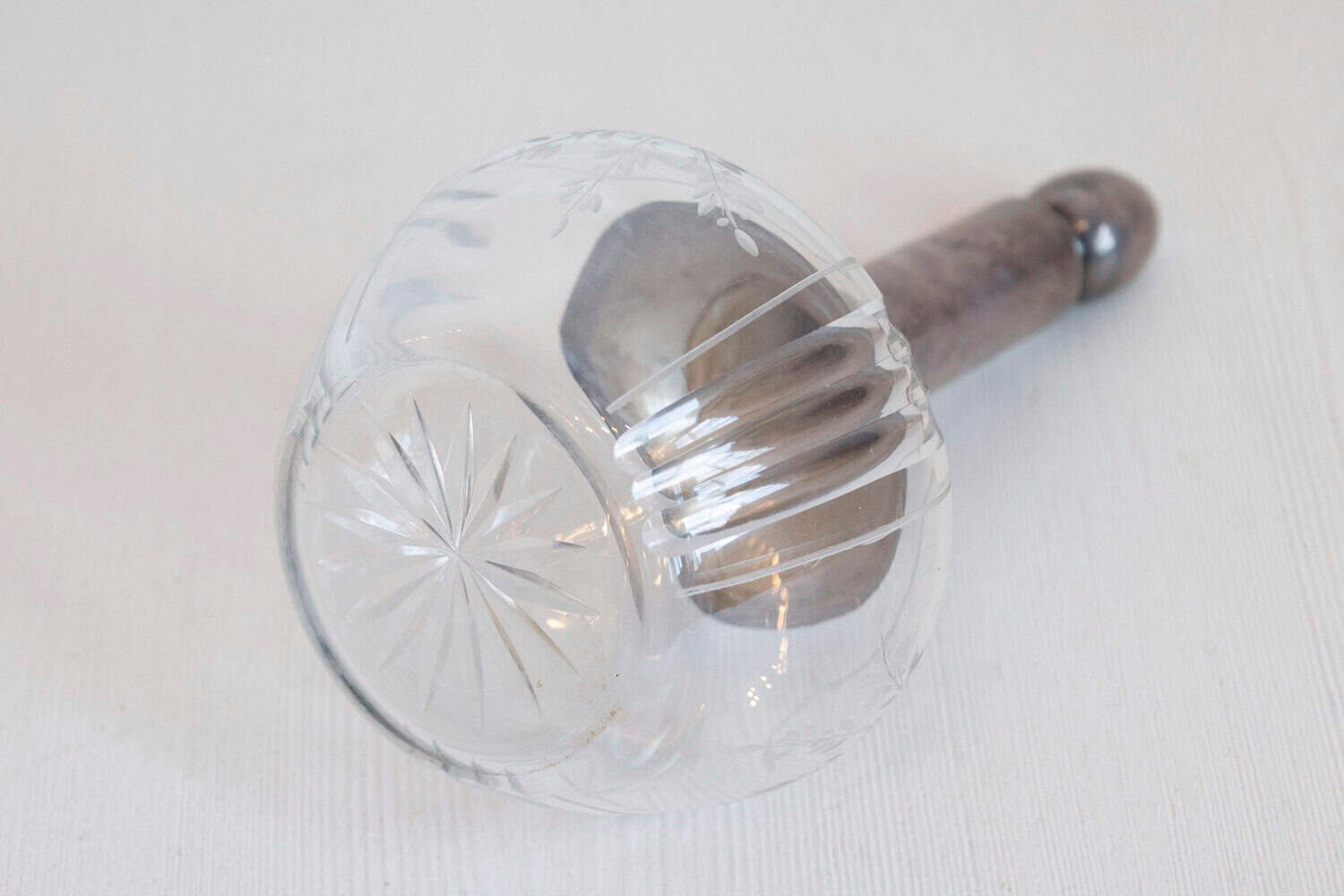 Danish Crystal and Silver Decanter with Stopper and Foliage Engraved Body - JAA