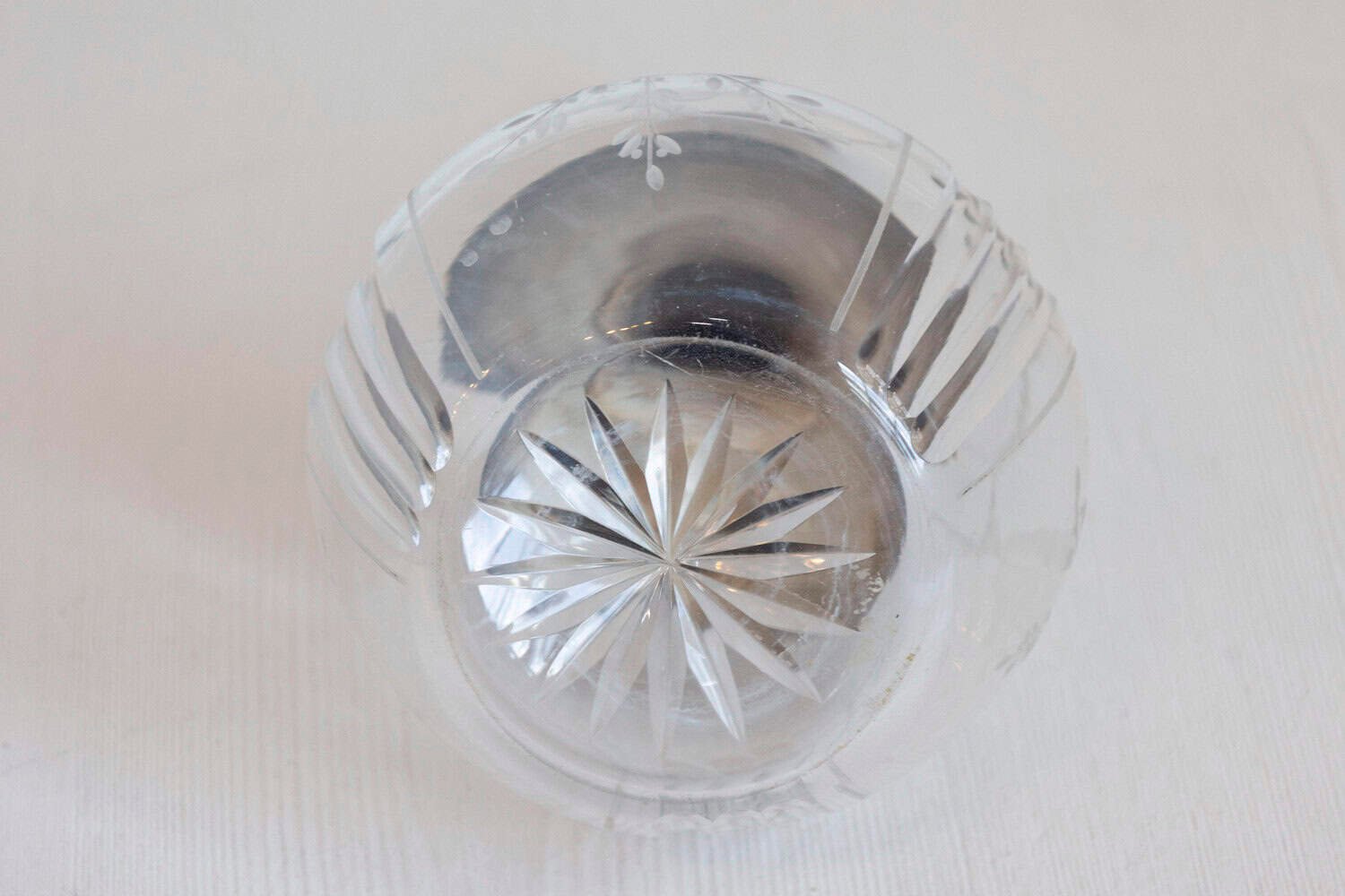 Danish Crystal and Silver Decanter with Stopper and Foliage Engraved Body - JAA