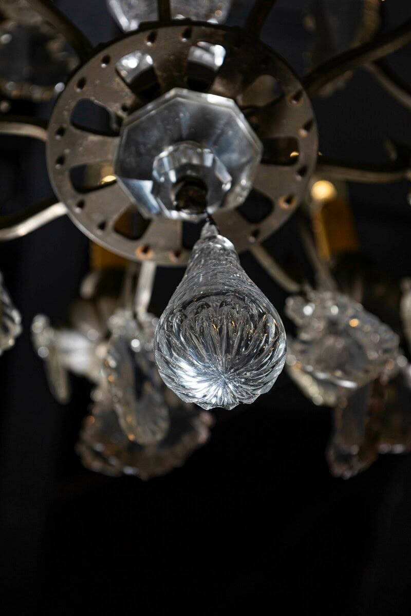French Louis-Philippe Period 1840s Eight-Light Crystal Chandelier with Finial - JAA