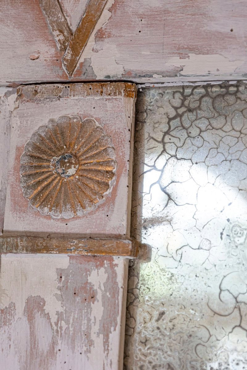 French Period Directoire Trumeau Mirror with Distressed Paint, Late 18th Century - JAA