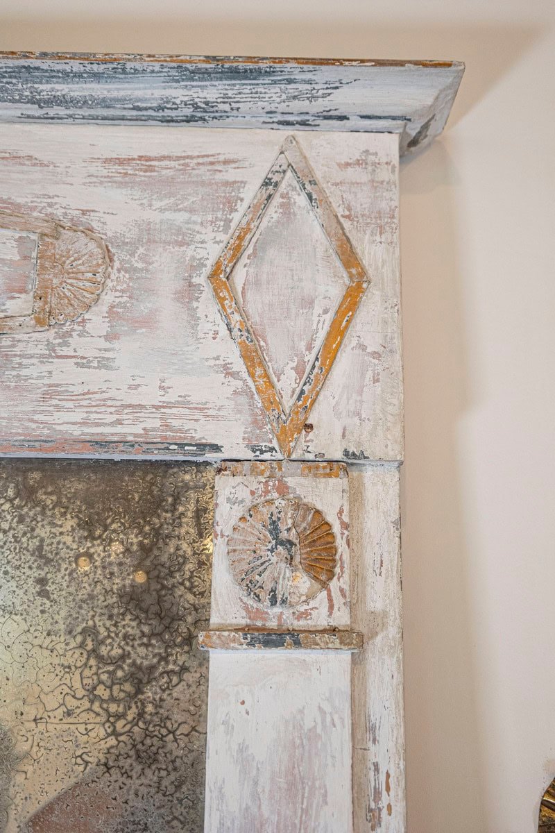 French Period Directoire Trumeau Mirror with Distressed Paint, Late 18th Century - JAA