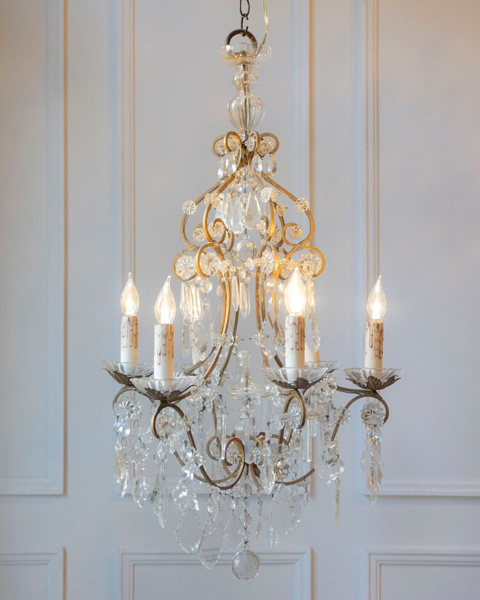 40% OFF at Checkout. Italian Rococo Style 1890s Six-Light Crystal Chandelier with Gilt Metal Armature - JAA