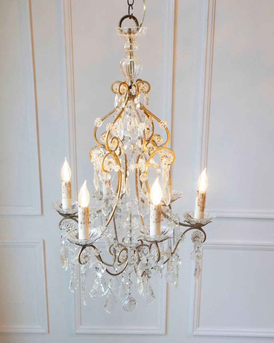 40% OFF at Checkout. Italian Rococo Style 1890s Six-Light Crystal Chandelier with Gilt Metal Armature - JAA