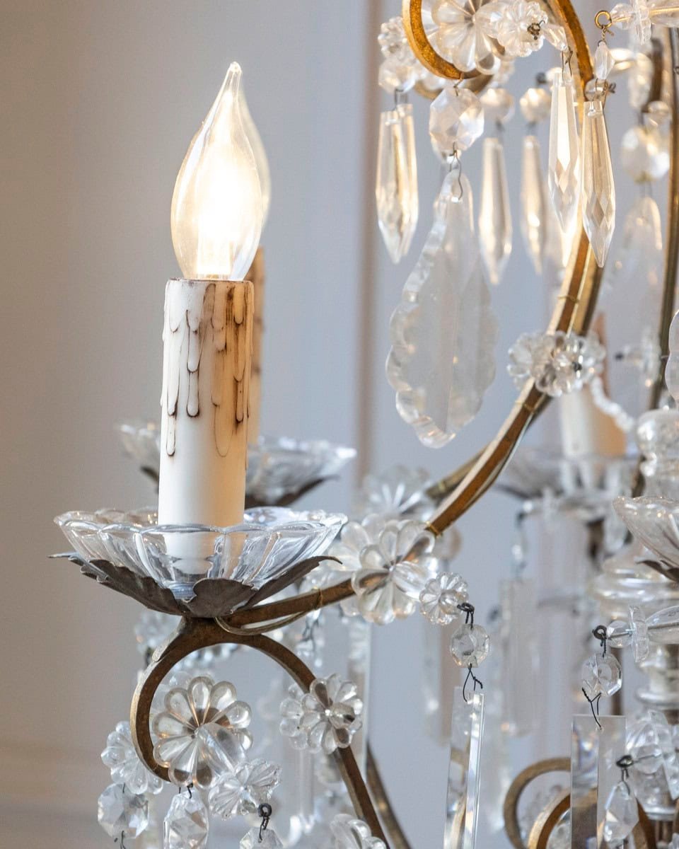 40% OFF at Checkout. Italian Rococo Style 1890s Six-Light Crystal Chandelier with Gilt Metal Armature - JAA