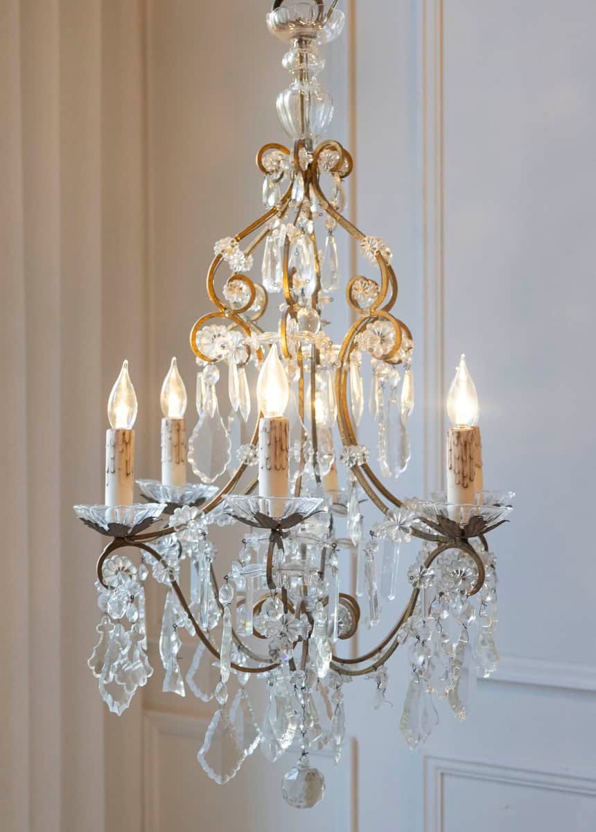 40% OFF at Checkout. Italian Rococo Style 1890s Six-Light Crystal Chandelier with Gilt Metal Armature - JAA