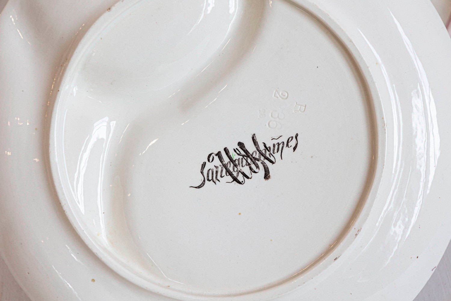 French 19th Century Sarreguemines Majolica Asparagus Plates with Pink Flowers - JAA