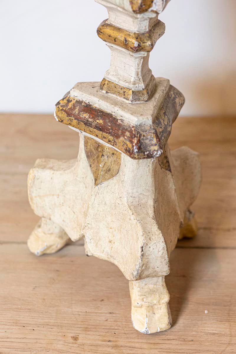 Italian 18th Century Painted Wood Candlestick from Tuscany with Gilt Accents - JAA