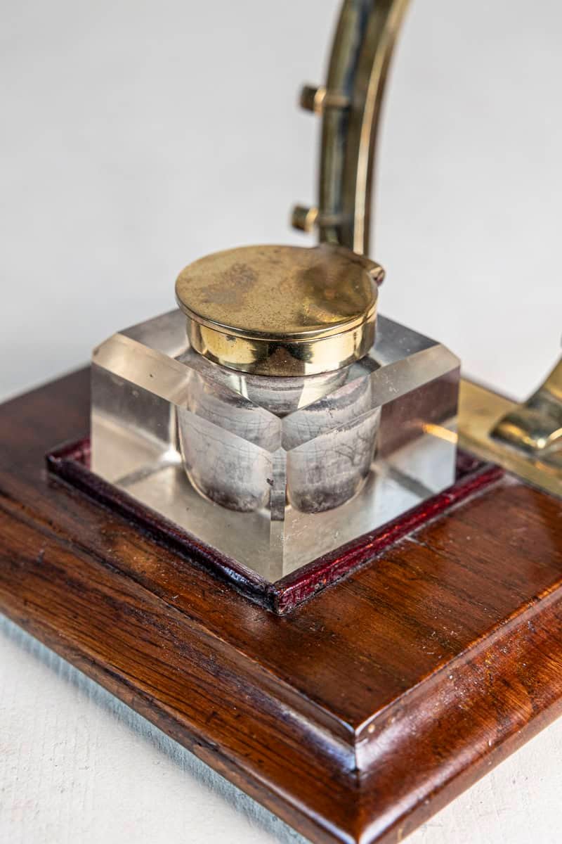 English Edwardian Period 1900s Inkwell with Brass Equestrian Motifs and Base - JAA
