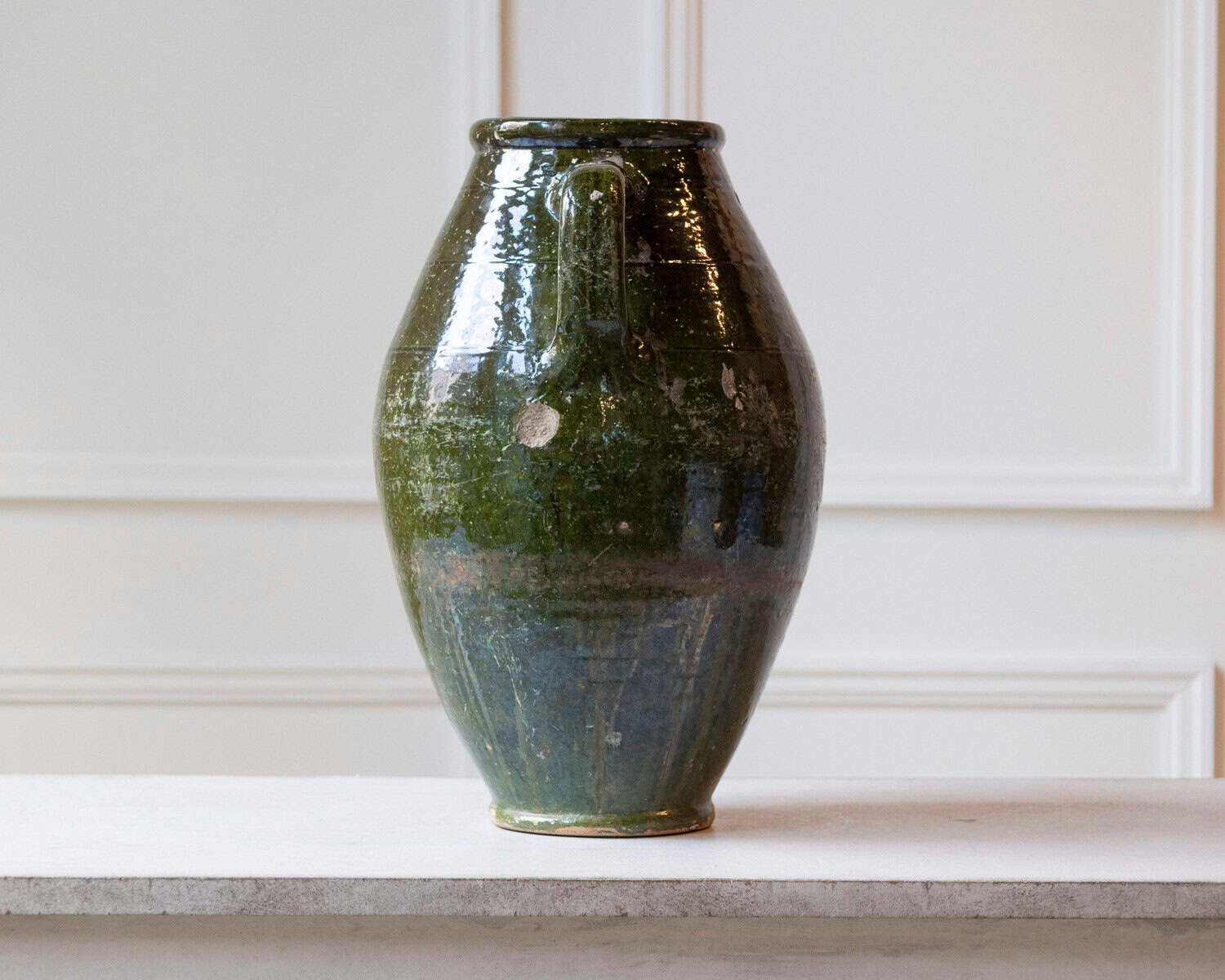 19th Century Mediterranean Olive Green Terracotta Jar with Double Handles - JAA