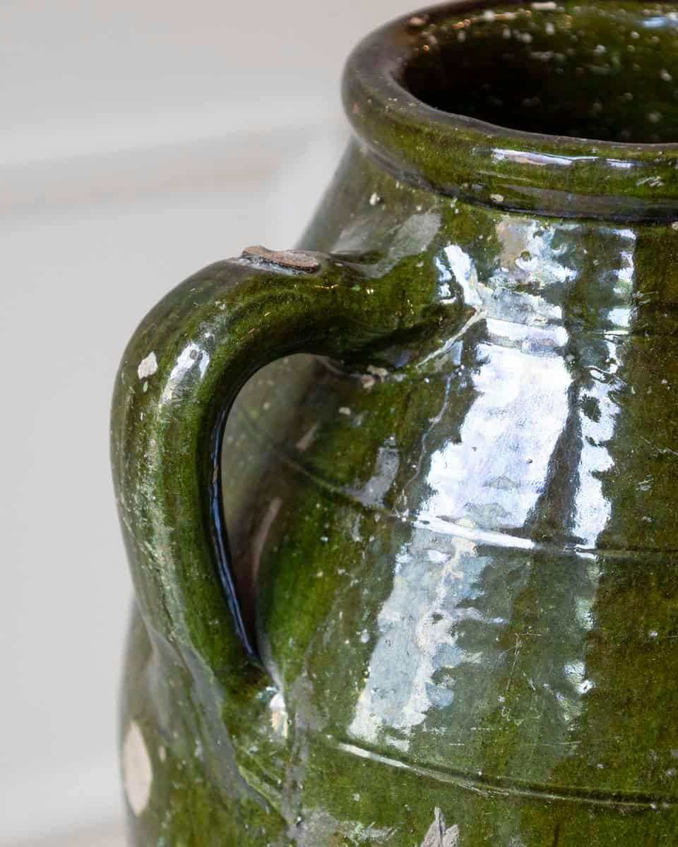 19th Century Mediterranean Olive Green Terracotta Jar with Double Handles - JAA