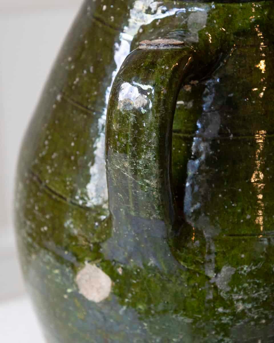 19th Century Mediterranean Olive Green Terracotta Jar with Double Handles - JAA