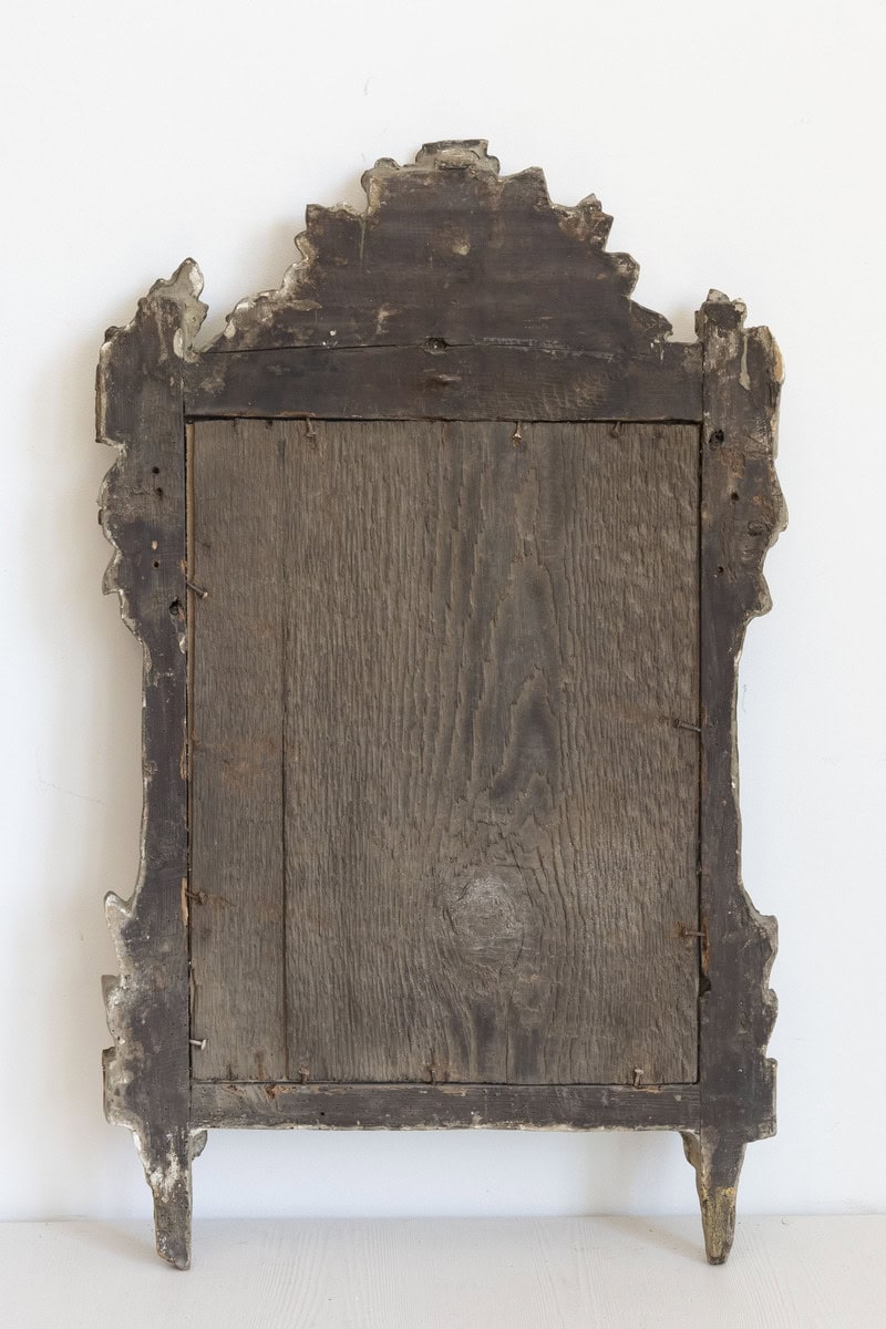 French Louis XVI 18th Century Giltwood Mirror with Carved Bouquet of Flowers - JAA