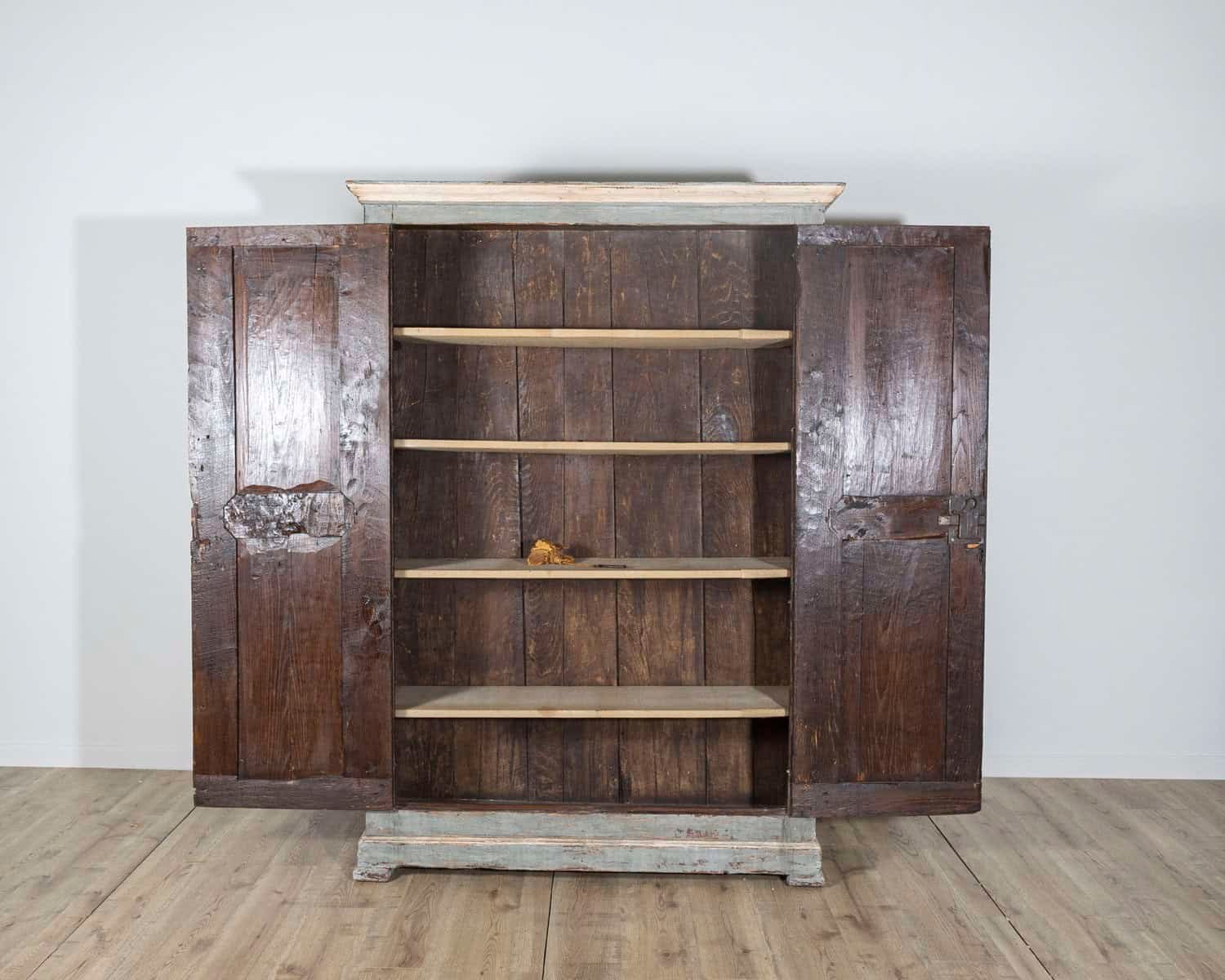 Rare Italian Painted Chestnut Cabinet in Light Blue and Pink, 19th Century - JAA