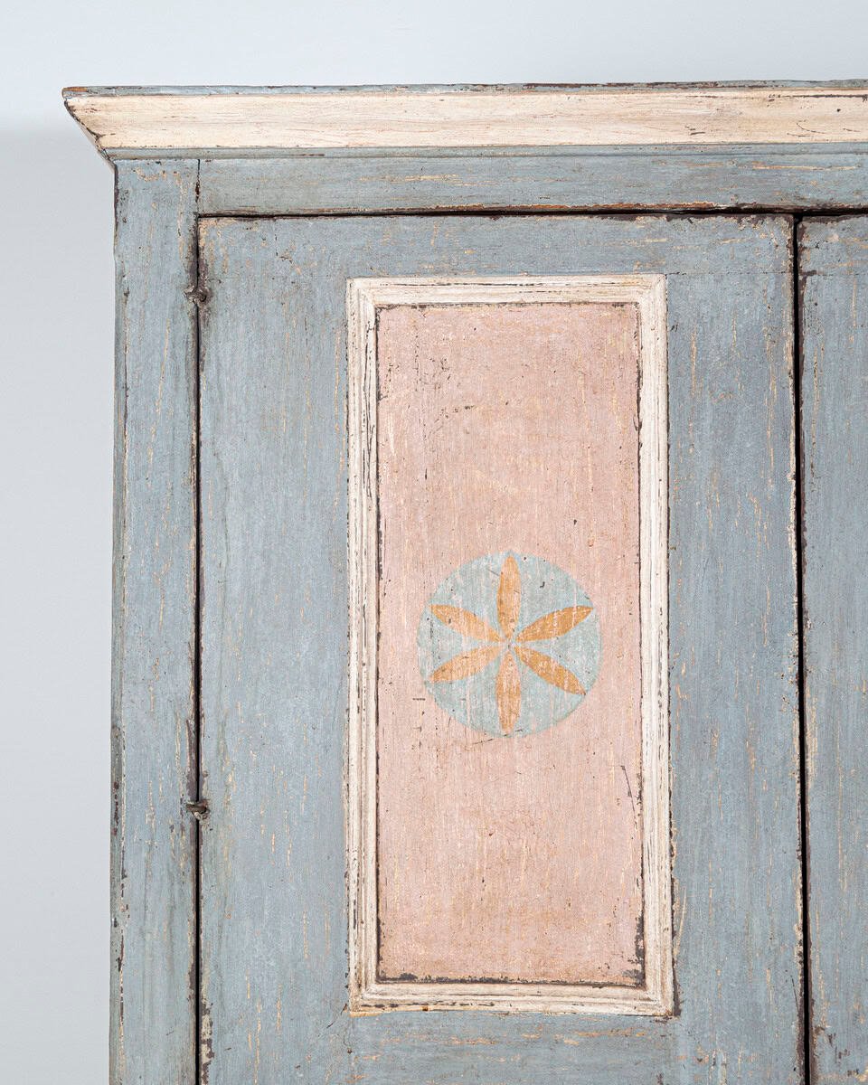 Rare Italian Painted Chestnut Cabinet in Light Blue and Pink, 19th Century - JAA