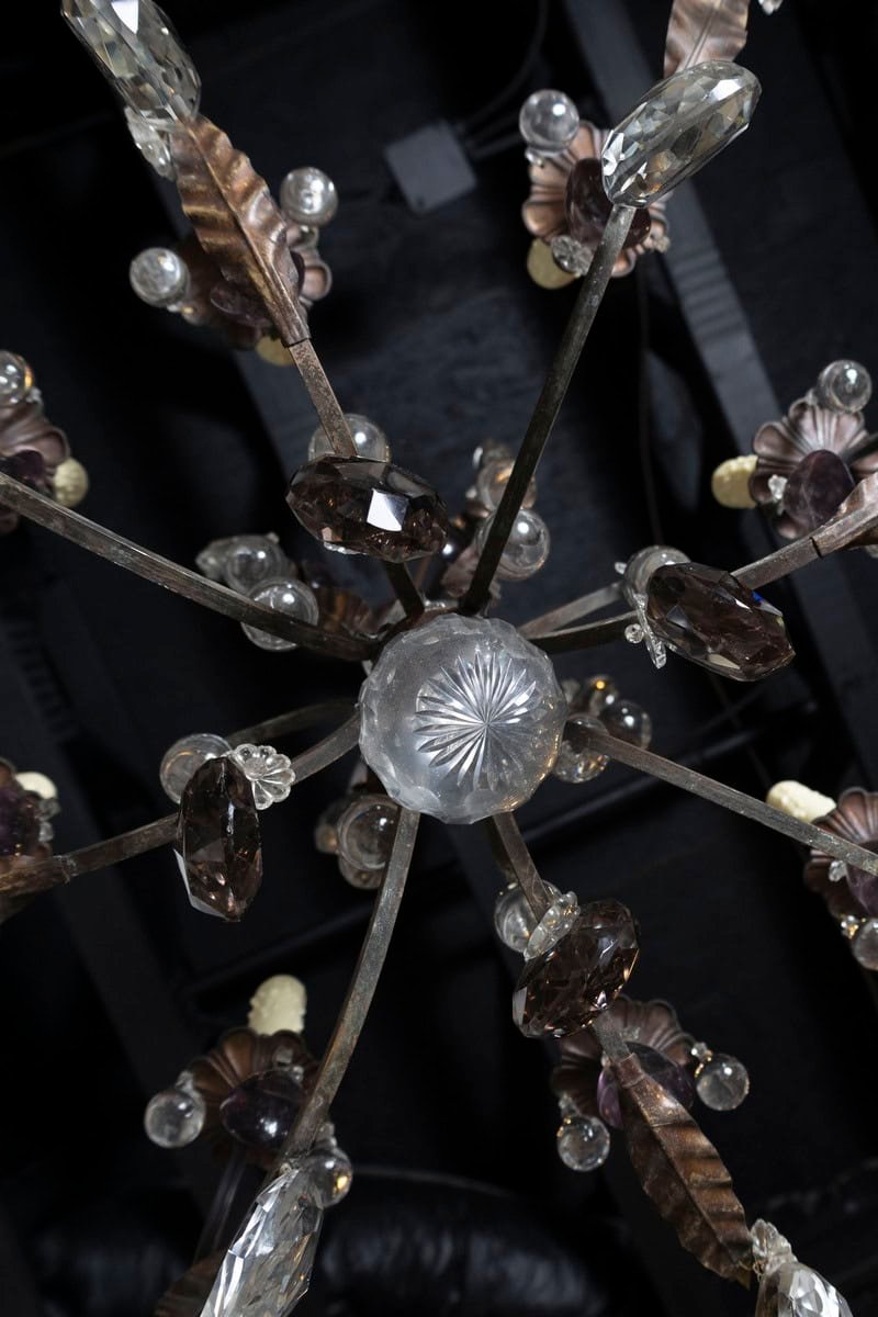Early 20th Century Iron and Crystal Chandelier with Amethyst Drops - JAA