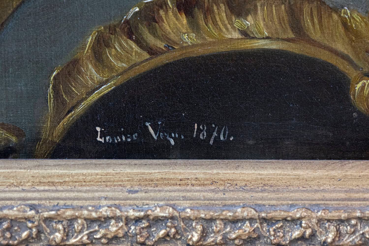 French 19th Century Gilt Frame Oil Painting Depicting Flowers on a Rococo Table - JAA