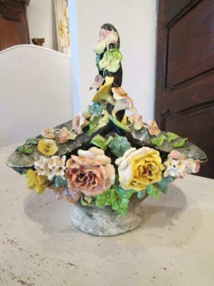 Longchamp Porcelain Basket with Applied Flowers Circa 1880 - JAA