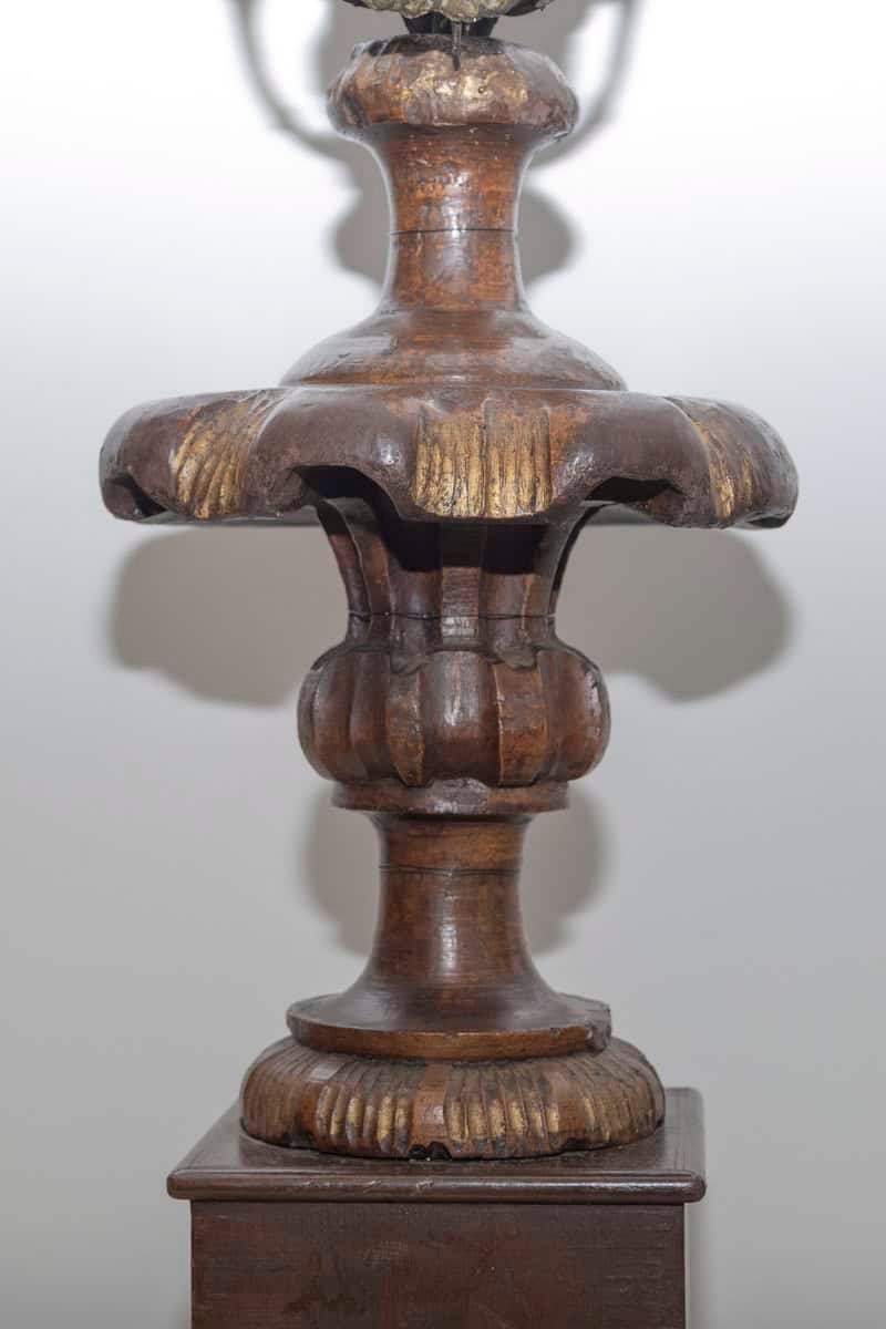 Pair of 19th-Century Italian Carved Wood and Gilt Candlesticks with Floral Motif - JAA