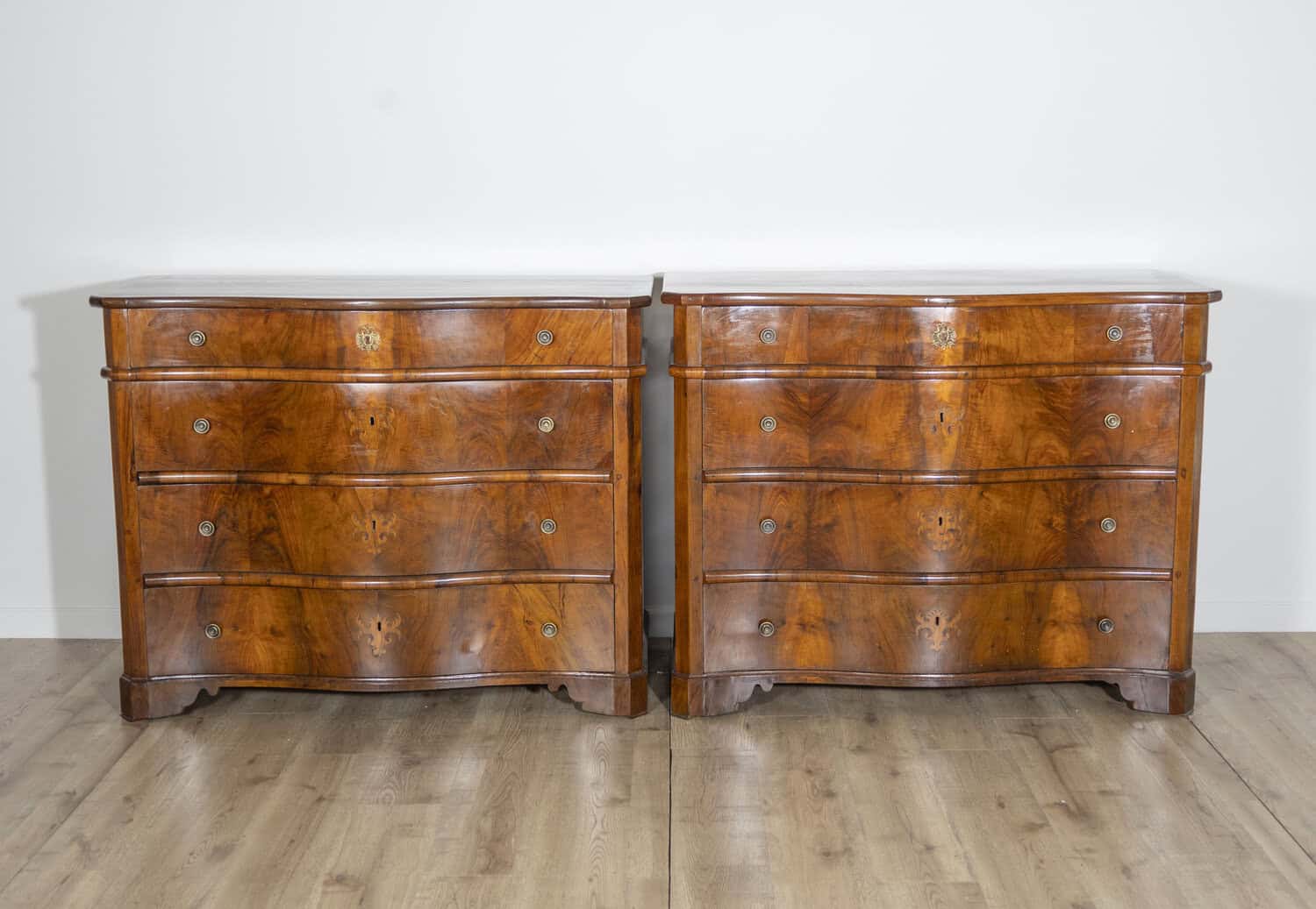 Pair of 18th Century Italian Walnut Commodes with Serpentine Fronts - JAA