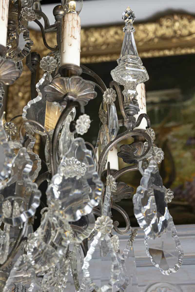 40% OFF. French 1890s Eight-Light Crystal Chandelier with Bronze Armature and Obelisks - JAA